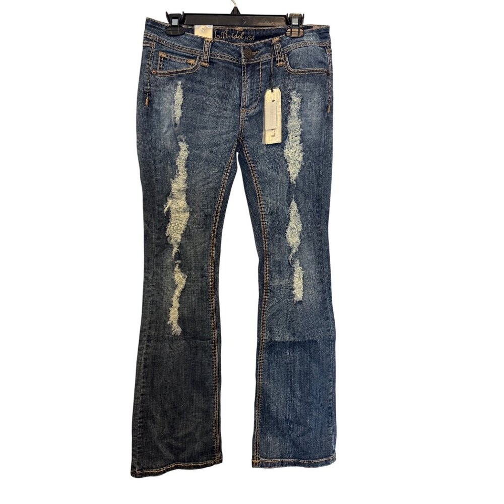 LA Idol USA Distressed Bootcut Jeans Size 11 Blue Denim 97% Cotton Stretch